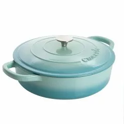 Artisan 5 qt. Round Enameled Cast Iron Braiser Pan with Self Basting Lid in Aqua Blue by Crock-Pot