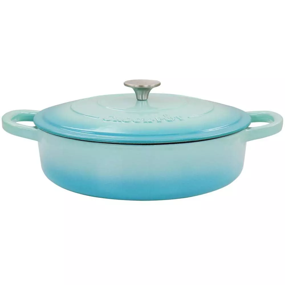 Artisan 5 qt. Gradient Aqua Blue Enameled Cast Iron Round Braiser Pan with Lid by Crock-Pot 3 Artisan 5 qt. Gradient Aqua Blue Enameled Cast Iron Round Braiser Pan with Lid by Crock-Pot