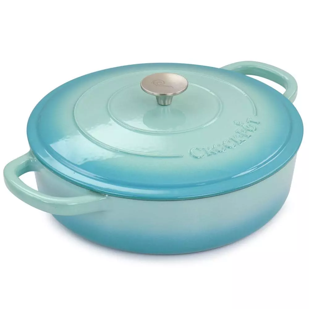 Artisan 5 qt. Gradient Aqua Blue Enameled Cast Iron Round Braiser Pan with Lid by Crock-Pot 4 Artisan 5 qt. Gradient Aqua Blue Enameled Cast Iron Round Braiser Pan with Lid by Crock-Pot - Image 2