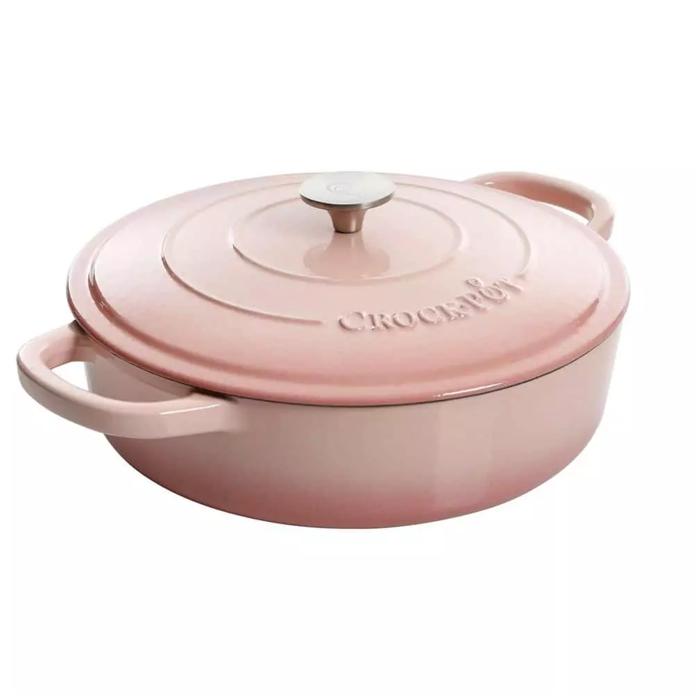 Artisan 5 qt. Blush Pink Round Enameled Cast Iron Braiser Pan with Self Basting Lid by Crock-Pot 3 Artisan 5 qt. Blush Pink Round Enameled Cast Iron Braiser Pan with Self Basting Lid by Crock-Pot