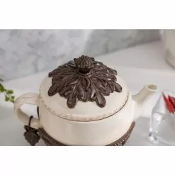 4-Cup Acanthus Ceramic Teapot with Metal Base by Unbranded 11 4-Cup Acanthus Ceramic Teapot with Metal Base by Unbranded -Cookware Sales Shop dark brown tea kettles 31827 1f 1000