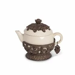 4-Cup Acanthus Ceramic Teapot with Metal Base by Unbranded