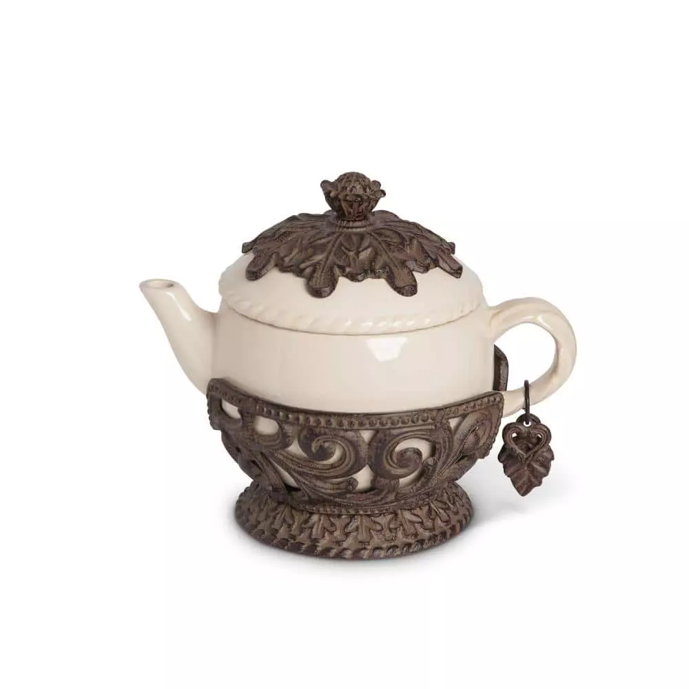 4-Cup Acanthus Ceramic Teapot with Metal Base by Unbranded 3 4-Cup Acanthus Ceramic Teapot with Metal Base by Unbranded