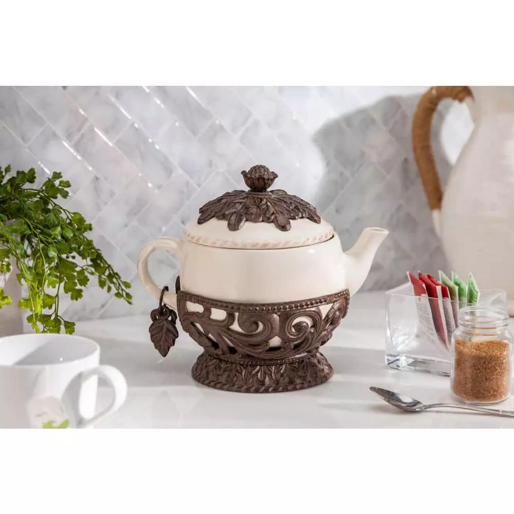 4-Cup Acanthus Ceramic Teapot with Metal Base by Unbranded 8 4-Cup Acanthus Ceramic Teapot with Metal Base by Unbranded - Image 6