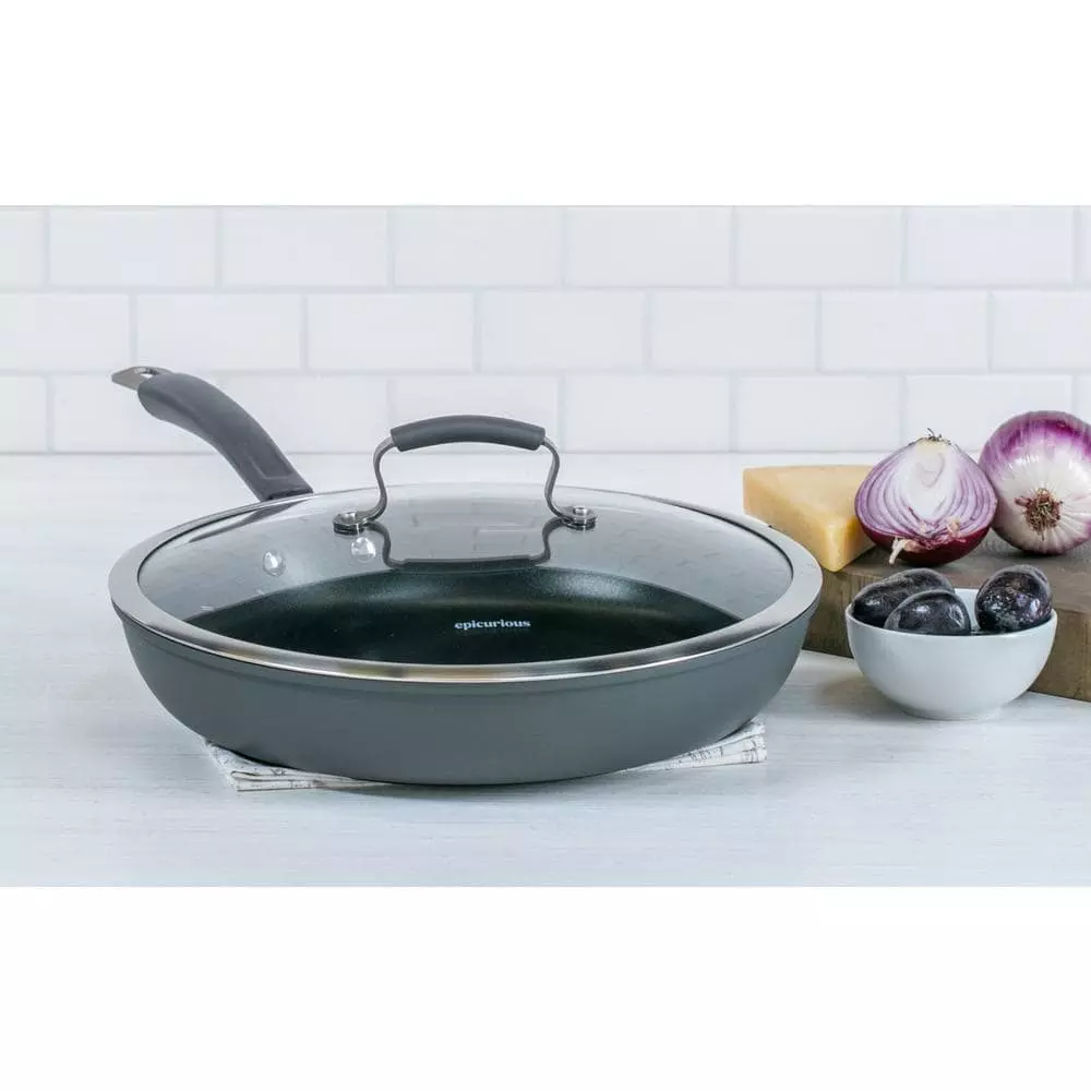 Translucent 13 in. Hard-Anodized Aluminum Nonstick Frying Pan in Dark Gray with Glass Lid by Epicurious 8 Translucent 13 in. Hard-Anodized Aluminum Nonstick Frying Pan in Dark Gray with Glass Lid by Epicurious - Image 6