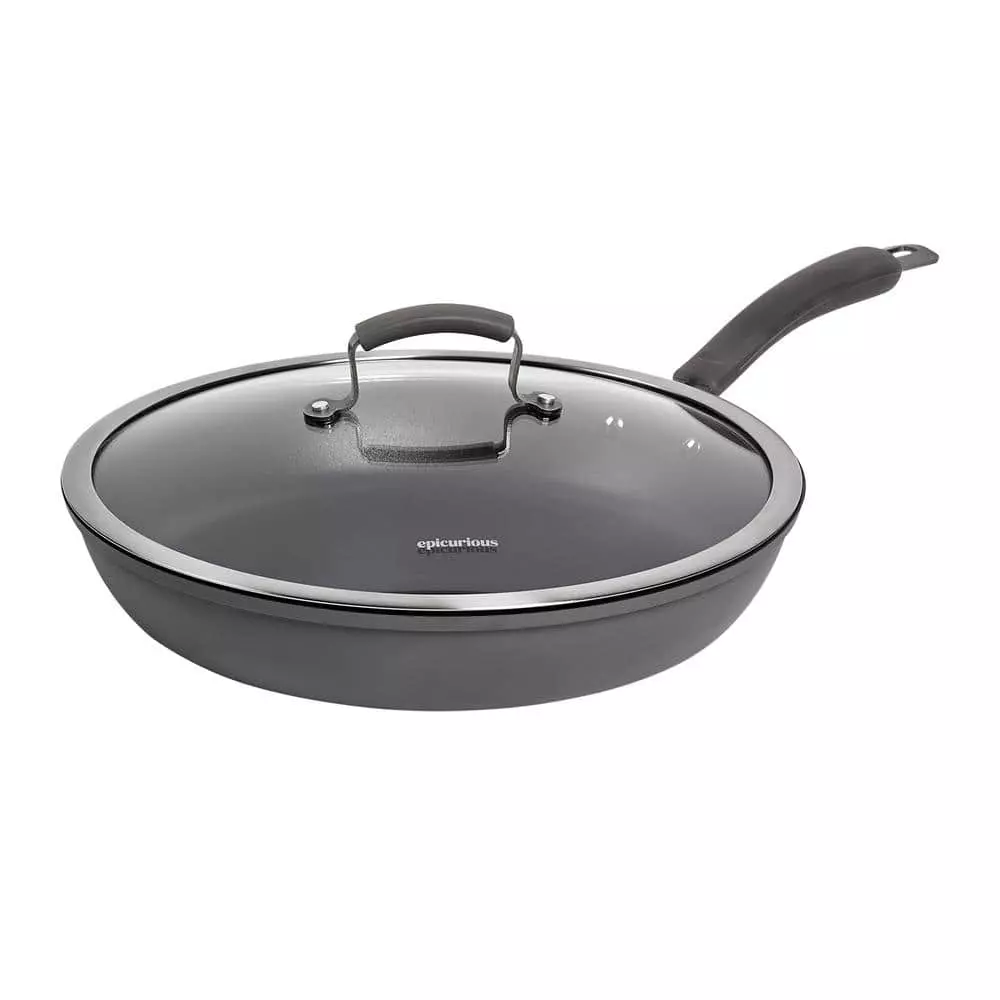 Translucent 13 in. Hard-Anodized Aluminum Nonstick Frying Pan in Dark Gray with Glass Lid by Epicurious 3 Translucent 13 in. Hard-Anodized Aluminum Nonstick Frying Pan in Dark Gray with Glass Lid by Epicurious