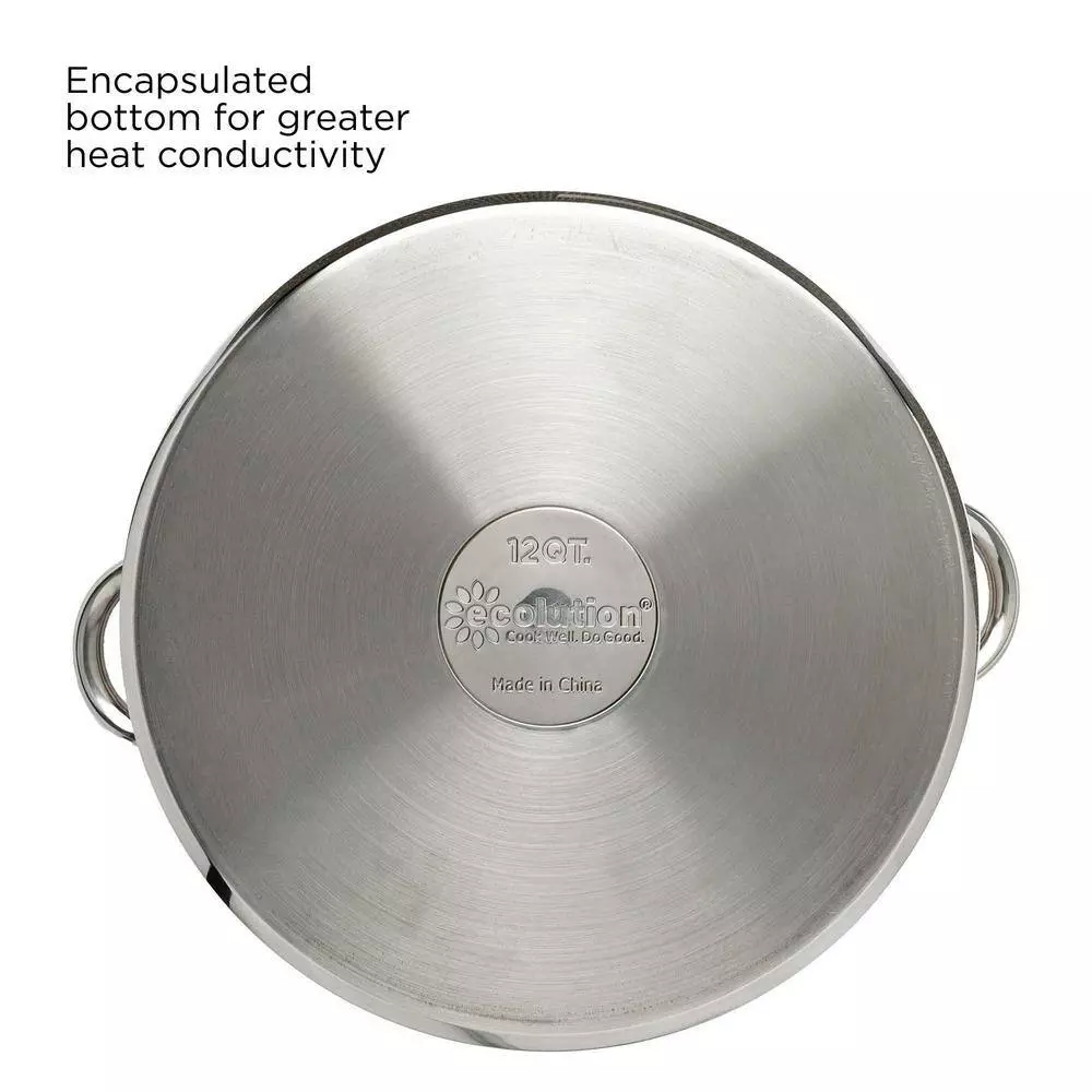 Pure Intentions 12 qt. Stainless Steel Stock Pot in Polished Stainless Steel with Glass Lid by Ecolution 5 Pure Intentions 12 qt. Stainless Steel Stock Pot in Polished Stainless Steel with Glass Lid by Ecolution - Image 3