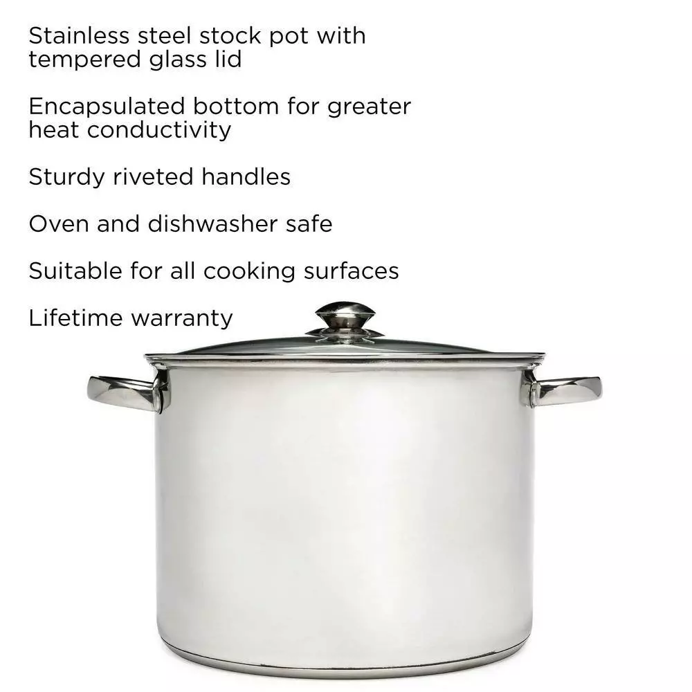 Pure Intentions 16 qt. Stainless Steel Stock Pot in Polished Stainless Steel with Glass Lid by Ecolution 4 Pure Intentions 16 qt. Stainless Steel Stock Pot in Polished Stainless Steel with Glass Lid by Ecolution - Image 2