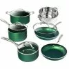 Emerald Green10-Piece Aluminum Ultra-Durable Non-Stick Diamond Infused Cookware Set with Glass Lids by GRANITESTONE -Cookware Sales Shop emerald green granitestone pot pan sets 7386 64 1000
