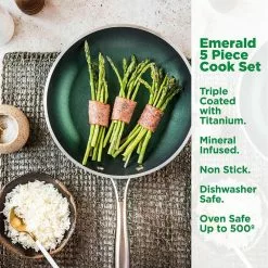 Emerald Green 5-Piece Aluminum Ultra-Durable Non-Stick Diamond Infused Cookware Set with Glass Lids by GRANITESTONE -Cookware Sales Shop emerald green granitestone pot pan sets 7387 44 1000