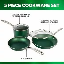 Emerald Green 5-Piece Aluminum Ultra-Durable Non-Stick Diamond Infused Cookware Set with Glass Lids by GRANITESTONE -Cookware Sales Shop emerald green granitestone pot pan sets 7387 4f 1000