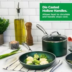 Emerald Green 5-Piece Aluminum Ultra-Durable Non-Stick Diamond Infused Cookware Set with Glass Lids by GRANITESTONE -Cookware Sales Shop emerald green granitestone pot pan sets 7387 76 1000