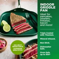 Emerald Green 10.5 in. Aluminum Ultra-Durable Non-Stick Diamond Infused Griddle Pan by GRANITESTONE -Cookware Sales Shop emerald green skillets 7385 1f 1000
