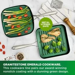 Emerald Green 10.5 in. Aluminum Ultra-Durable Non-Stick Diamond Infused Griddle Pan by GRANITESTONE -Cookware Sales Shop emerald green skillets 7385 44 1000