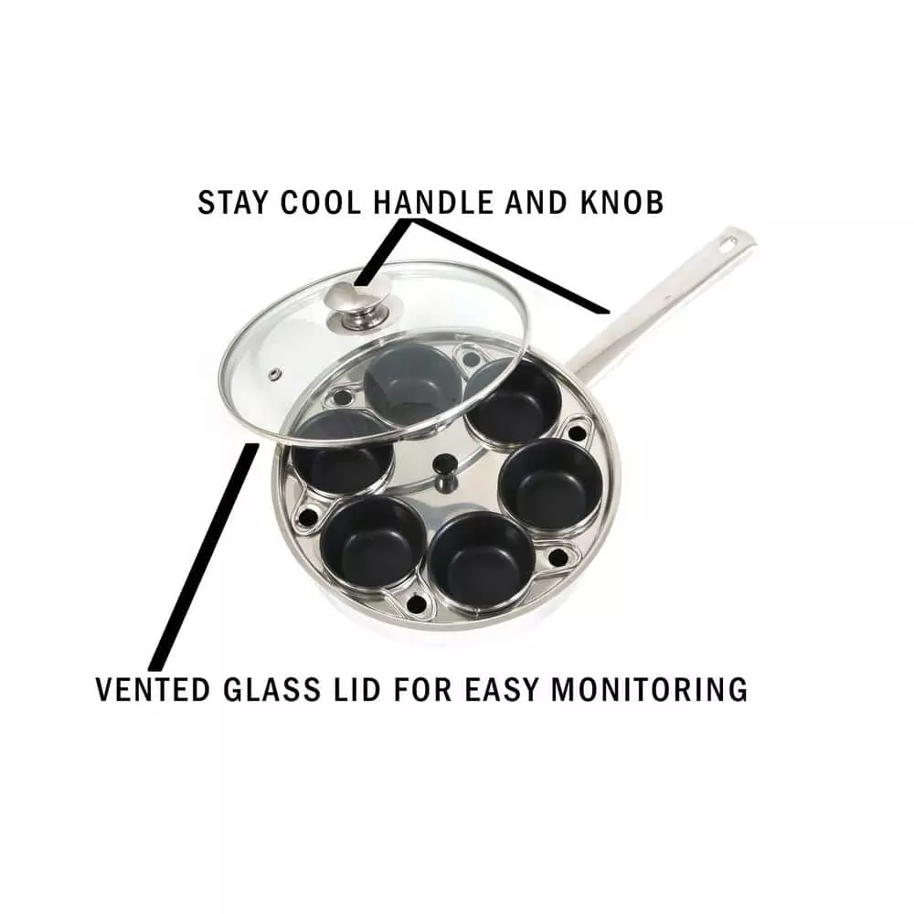 Professional 6-Cup Stainless Steel Egg Poacher with Glass Lid by ExcelSteel 3 Professional 6-Cup Stainless Steel Egg Poacher with Glass Lid by ExcelSteel - Image 2
