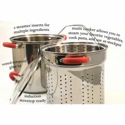 12 Qt. Stainless Steel Multi-Cooker Pasta Pot with Lid and Red Silicone Handles by ExcelSteel 16 12 Qt. Stainless Steel Multi-Cooker Pasta Pot with Lid and Red Silicone Handles by ExcelSteel -Cookware Sales Shop excelsteel stock pots 526 76 1000