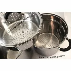 8 Qt. Stainless Steel Multi-Cooker Pasta with Lid and Black Silicone Handles by ExcelSteel -Cookware Sales Shop excelsteel stock pots 555 1f 1000