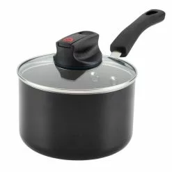 2 qt. Black Smart Control Aluminum Nonstick Saucepan with Lid by Farberware