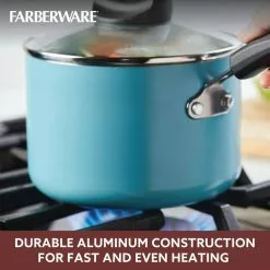2 qt. Aqua Blue Farberware Smart Control Aluminum Nonstick 2-Saucepan with Lid -Cookware Sales Shop farberware sauce pans 22401 1f 1000