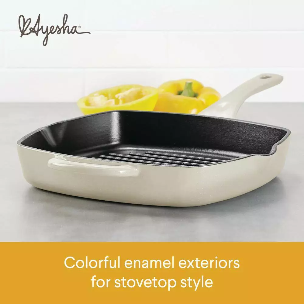 Home Collection 12 in. Cast Iron Grill Pan in French Vanilla with Pour Spout by Ayesha Curry 9 Home Collection 12 in. Cast Iron Grill Pan in French Vanilla with Pour Spout by Ayesha Curry - Image 7