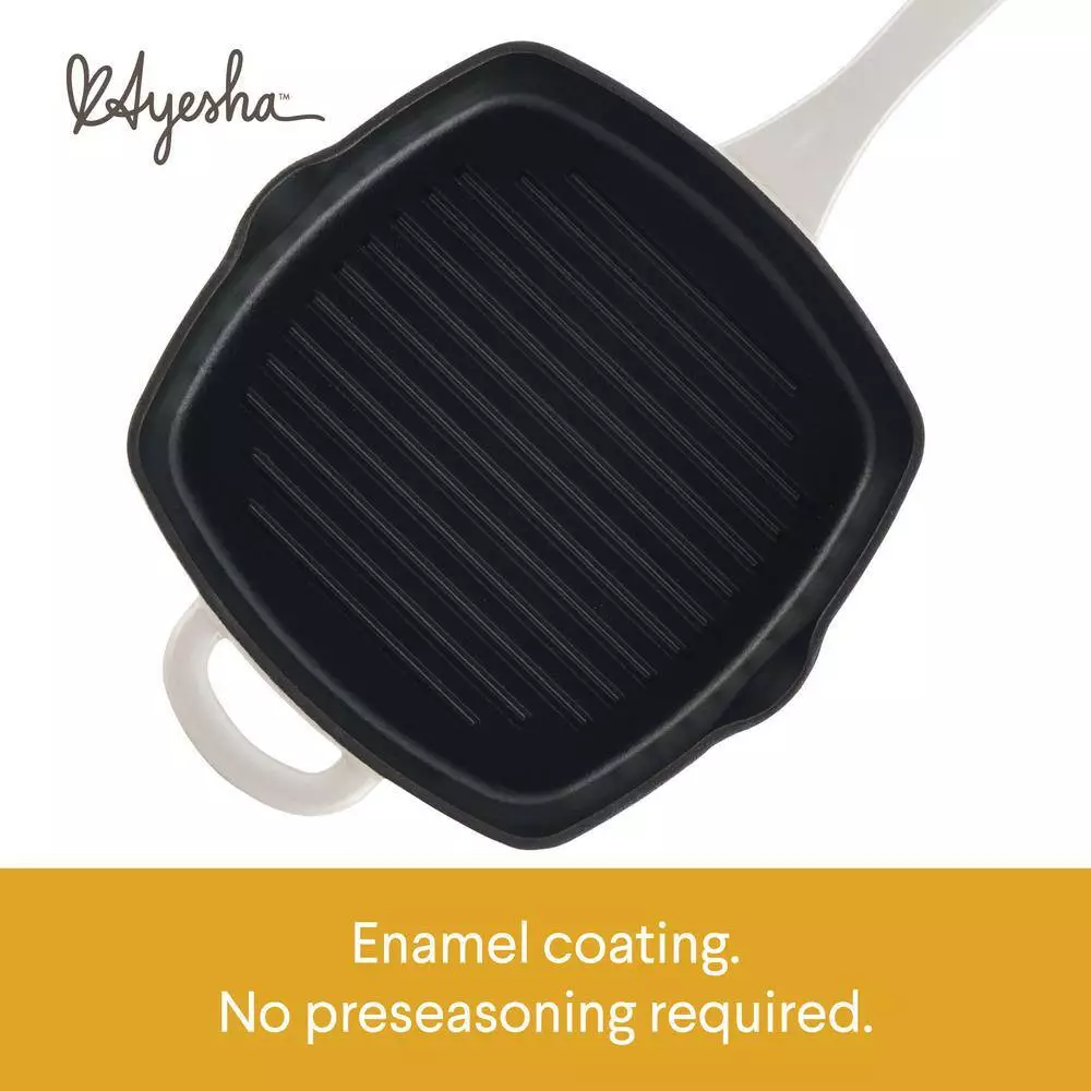 Home Collection 12 in. Cast Iron Grill Pan in French Vanilla with Pour Spout by Ayesha Curry 8 Home Collection 12 in. Cast Iron Grill Pan in French Vanilla with Pour Spout by Ayesha Curry - Image 6