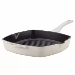 Home Collection 12 in. Cast Iron Grill Pan in French Vanilla with Pour Spout by Ayesha Curry