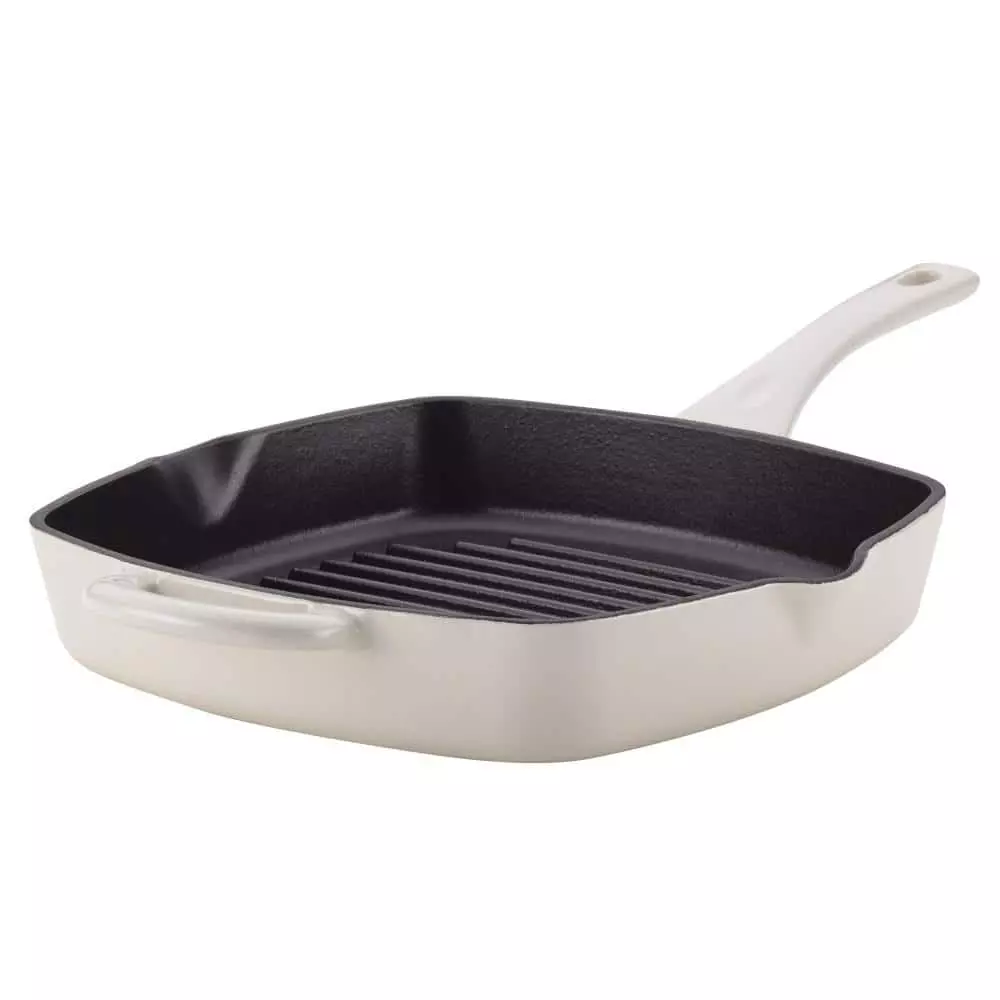 Home Collection 12 in. Cast Iron Grill Pan in French Vanilla with Pour Spout by Ayesha Curry 3 Home Collection 12 in. Cast Iron Grill Pan in French Vanilla with Pour Spout by Ayesha Curry
