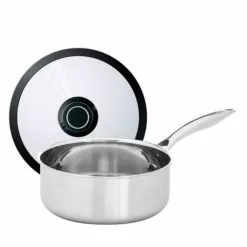 8 in. Dia. 2.5 qt. Black Cube Stainless Saucepan with Lid by Frieling