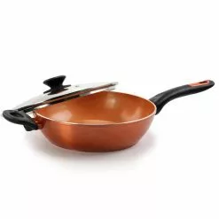 Home Cuisine 3 qt. Aluminum Ceramic Nonstick Saute Pan in Copper with Glass Lid by Gibson Home 11 Home Cuisine 3 qt. Aluminum Ceramic Nonstick Saute Pan in Copper with Glass Lid by Gibson Home -Cookware Sales Shop gibson home saute pans 985112071m 44 1000