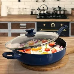 Charmont 5 qt. Nonstick Aluminum Saute Pan with Lid in Yale Blue by GIBSON HOME -Cookware Sales Shop gibson home saute pans 985114950m 44 1000