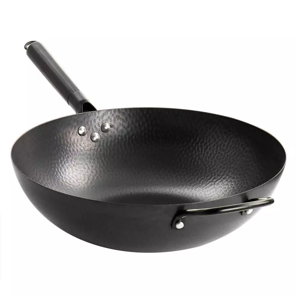 Hammered 13 in. Black Heavy Gauge Carbon Steel Wok by GIBSON HOME 3 Hammered 13 in. Black Heavy Gauge Carbon Steel Wok by GIBSON HOME