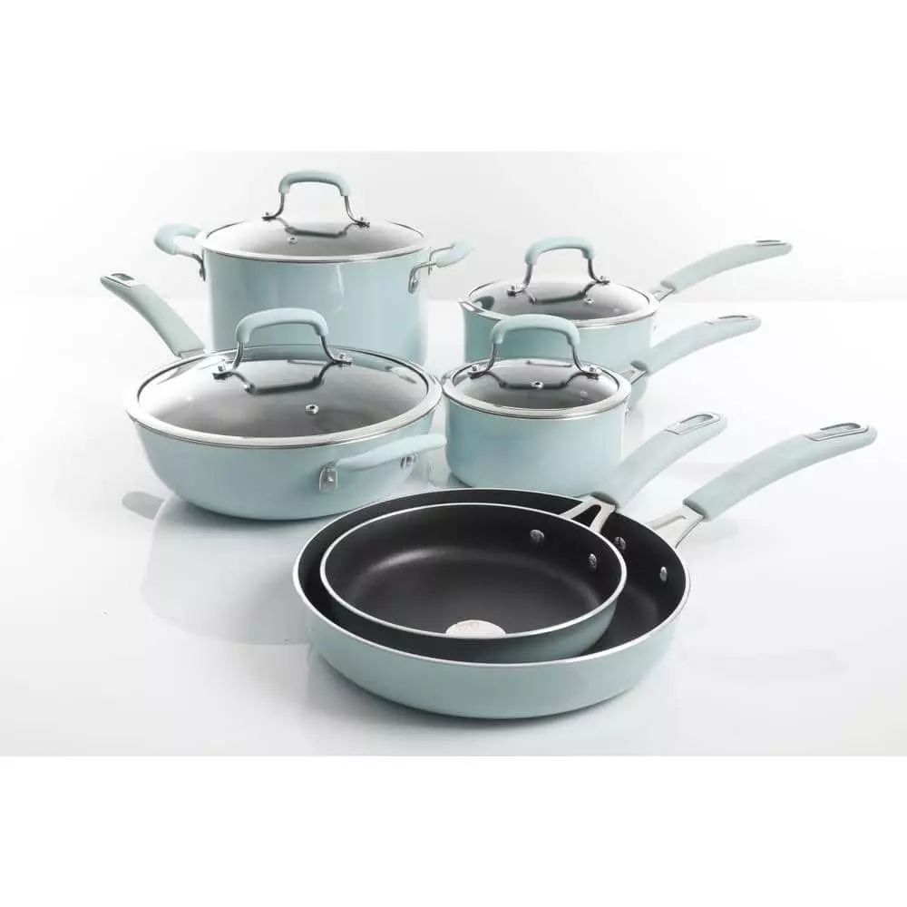 Andover 10-Piece Aluminum Nonstick Cookware Set in Glacier by KENMORE ELITE 3 Andover 10-Piece Aluminum Nonstick Cookware Set in Glacier by KENMORE ELITE