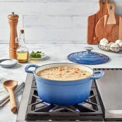 4 qt. Round Cast Iron Dutch Oven in Blue with Lid (1-Pack) by Epicurious -Cookware Sales Shop glossy ombre epicurious dutch ovens epi v1613 ecm 31 1000