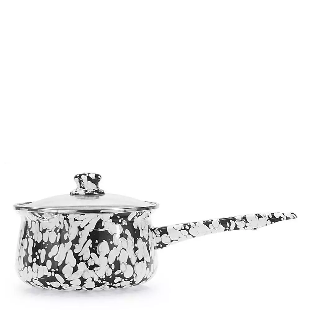 Black Swirl 1.25 qt. Porcelain-Coated Steel Sauce Pan in Sea Glass with Glass Lid by Golden Rabbit 3 Black Swirl 1.25 qt. Porcelain-Coated Steel Sauce Pan in Sea Glass with Glass Lid by Golden Rabbit