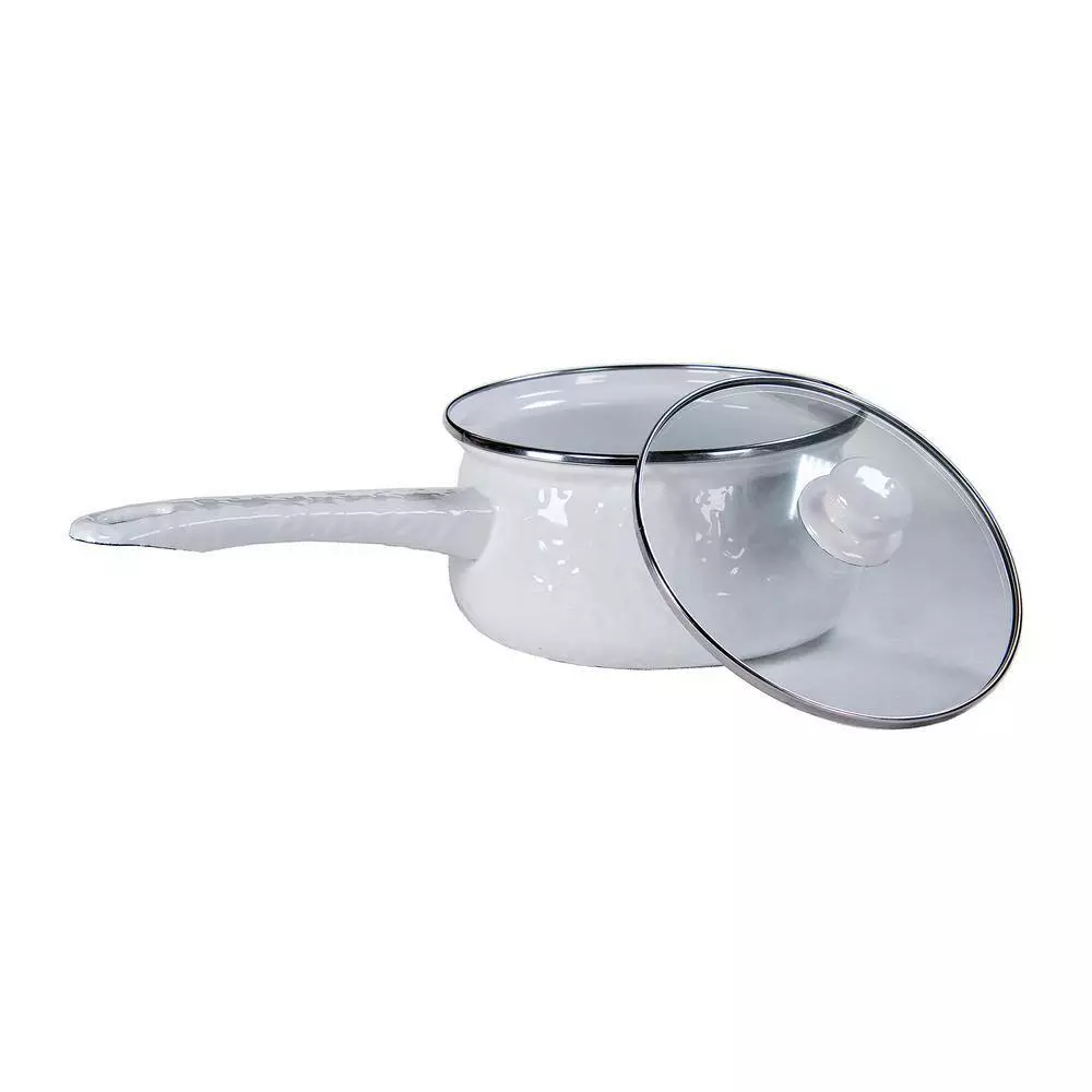 Black Swirl 1.25 qt. Porcelain-Coated Steel Sauce Pan in Sea Glass with Glass Lid by Golden Rabbit 4 Black Swirl 1.25 qt. Porcelain-Coated Steel Sauce Pan in Sea Glass with Glass Lid by Golden Rabbit - Image 2