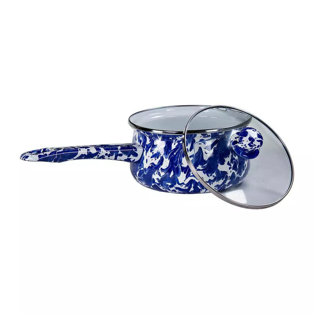 Cobalt Swirl 1.25 qt. Porcelain-Coated Steel Sauce Pan in Sea Glass with Glass Lid by Golden Rabbit 4 Cobalt Swirl 1.25 qt. Porcelain-Coated Steel Sauce Pan in Sea Glass with Glass Lid by Golden Rabbit - Image 2