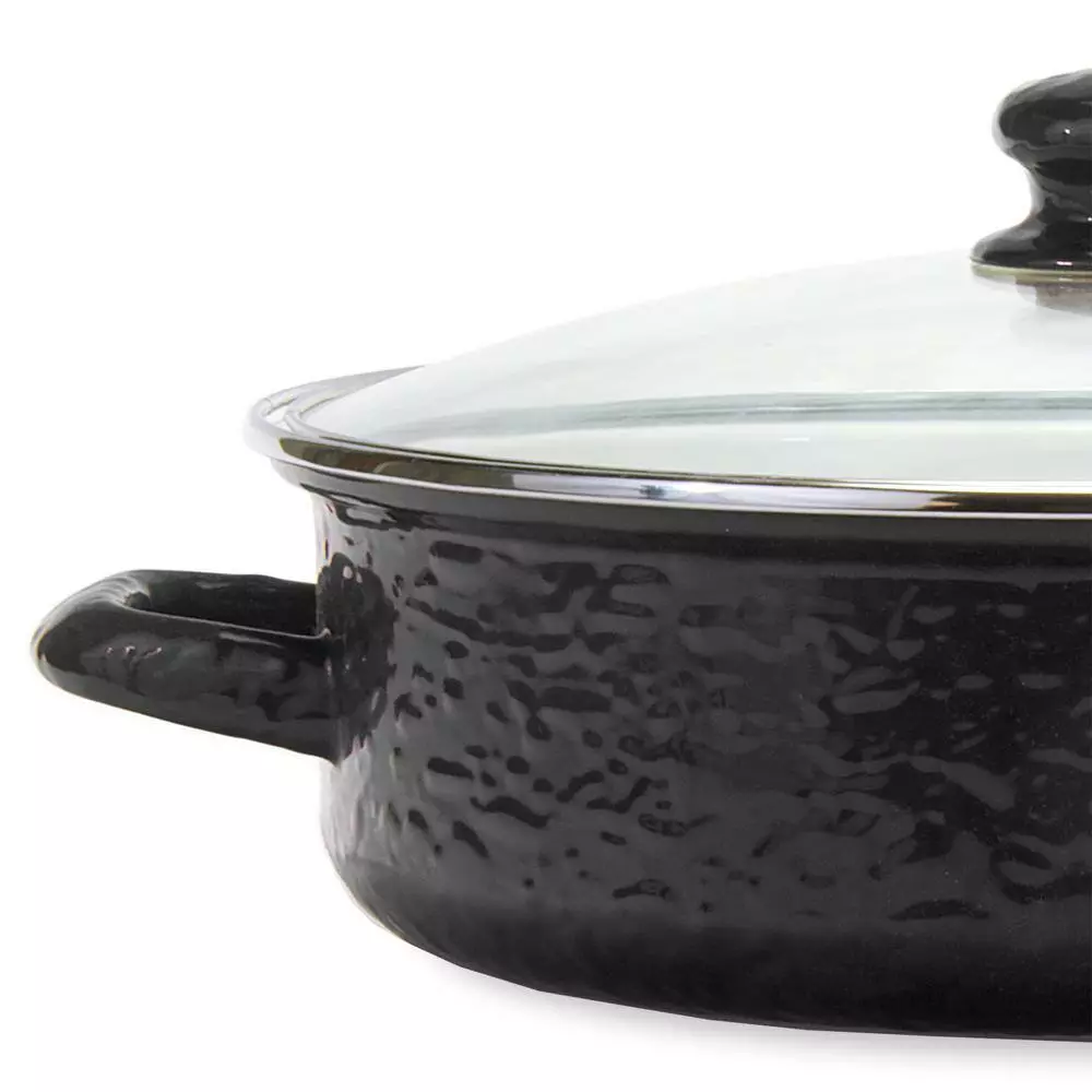 Solid Black 3 qt. Enamelware Saute Pan with Glass Lid by Golden Rabbit 4 Solid Black 3 qt. Enamelware Saute Pan with Glass Lid by Golden Rabbit - Image 2