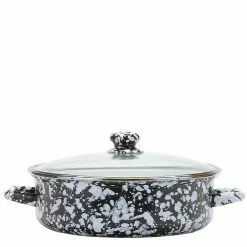 Black Swirl 3 qt. Enamelware Saute Pan with Glass Lid by Golden Rabbit
