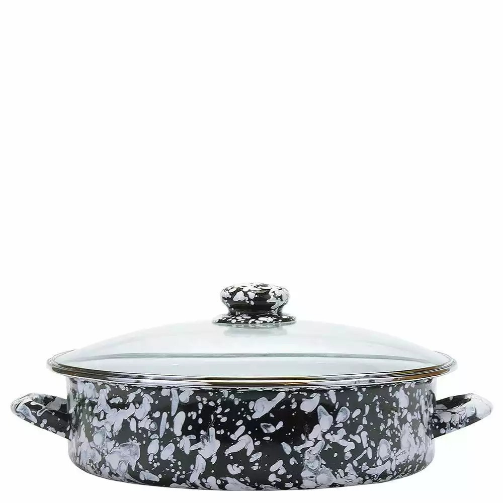 Black Swirl 5 qt. Enamelware Saute Pan with Glass Lid by Golden Rabbit 3 Black Swirl 5 qt. Enamelware Saute Pan with Glass Lid by Golden Rabbit
