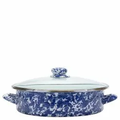 Cobalt Swirl 5 qt. Enamelware Saute Pan with Glass Lid by Golden Rabbit