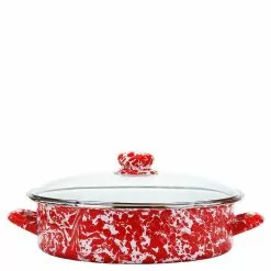 Red Swirl 5 qt. Enamelware Saute Pan with Glass Lid by Golden Rabbit