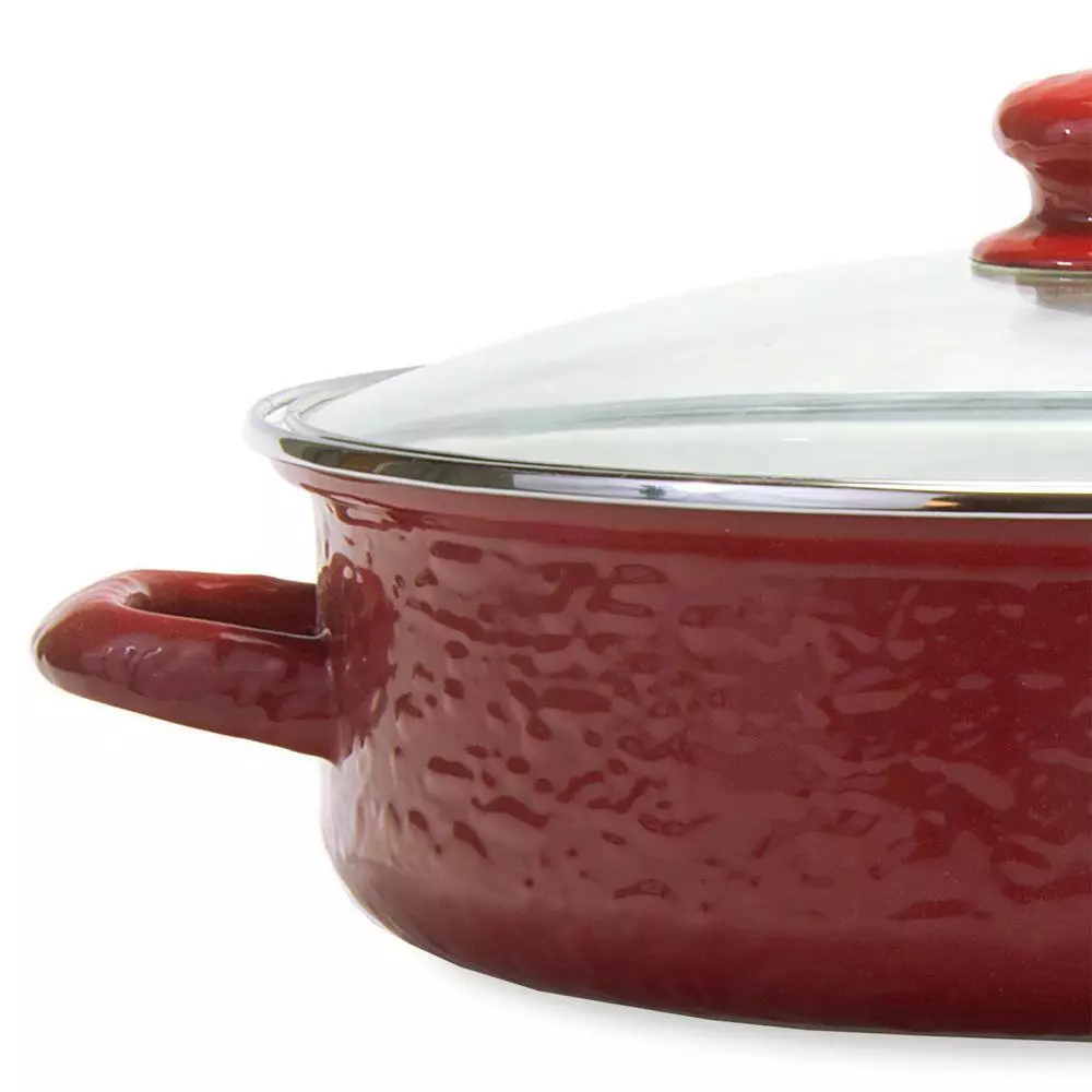 Solid Red 3 qt. Enamelware Saute Pan with Glass Lid by Golden Rabbit 4 Solid Red 3 qt. Enamelware Saute Pan with Glass Lid by Golden Rabbit - Image 2