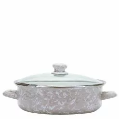 Taupe Swirl 3 qt. Enamelware Saute Pan with Glass Lid by Golden Rabbit