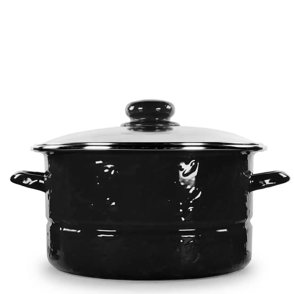 Solid Black 6 qt. Enamelware Stock Pot with Glass Lid by Golden Rabbit 3 Solid Black 6 qt. Enamelware Stock Pot with Glass Lid by Golden Rabbit