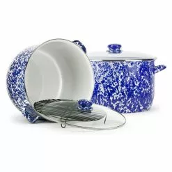 Cobalt Swirl 18 qt. Enamelware Stock Pot with Glass Lid by Golden Rabbit