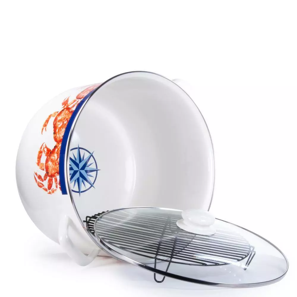 Crab House 18 qt. Enamelware Stock Pot with Glass Lid by Golden Rabbit 4 Crab House 18 qt. Enamelware Stock Pot with Glass Lid by Golden Rabbit - Image 2