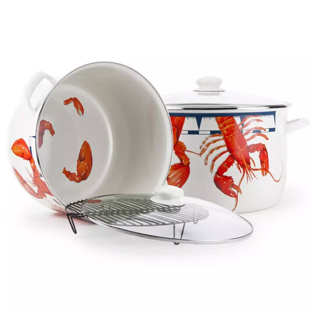 Lobster 18 qt. Enamelware Stock Pot with Glass Lid by Golden Rabbit 3 Lobster 18 qt. Enamelware Stock Pot with Glass Lid by Golden Rabbit