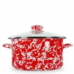 Red Swirl 6 qt. Enamelware Stock Pot with Glass Lid by Golden Rabbit