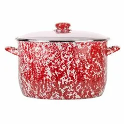 Red Swirl 18 qt. Enamelware Stock Pot with Glass Lid by Golden Rabbit -Cookware Sales Shop golden rabbit stock pots rd75 4f 1000