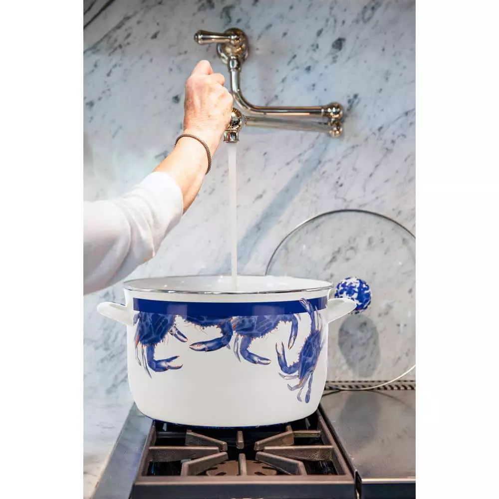 Blue Crab 18 qt. Porcelain-Coated Steel Stock Pot in Blue with Glass Lid by Golden Rabbit 7 Blue Crab 18 qt. Porcelain-Coated Steel Stock Pot in Blue with Glass Lid by Golden Rabbit - Image 5